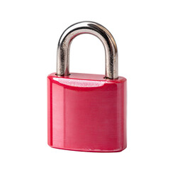 Close-up of a red padlock with a metal shackle