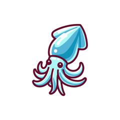 Obraz premium Colorful cartoon squid swimming gracefully in a vibrant underwater scene with bubbles