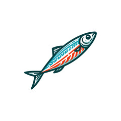 Colorful illustration of a fish swimming with vibrant patterns and a simple background