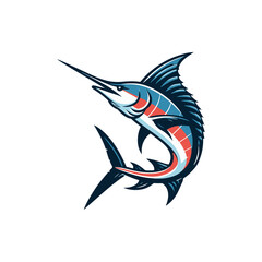 Colorful illustration of a marlin fish leaping out of water against a plain background