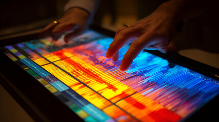 Fototapeta premium Hands Interacting with Vibrant Colorful Touchscreen Interface