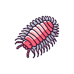 Colorful illustration of a stylized isopod with detailed anatomy, set against a plain background