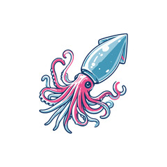 Obraz premium Colorful illustration of a squid with vibrant tentacles swimming in a stylized ocean
