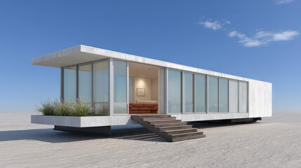 Naklejka premium automated production line efficiently constructs modular homes featuring transparent walls