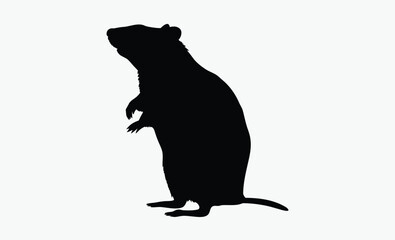 Rat silhouette, rodent animal vector, small mammal icon, black pest illustration