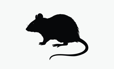 Rat silhouette, rodent animal vector, small mammal icon, black pest illustration