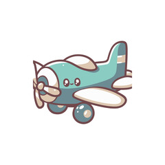Cute cartoon airplane with a smiling face, flying in a clear sky, suitable for children's themes