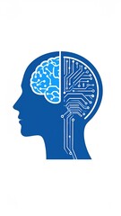Obraz premium Blue Silhouette Head Split Open Revealing Circuitry Brain Against White Background