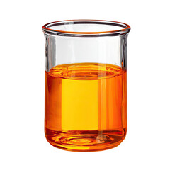 Clear glass beaker filled with orange liquid