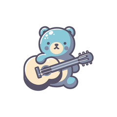 Cute cartoon bear playing a guitar, set against a simple white background, ideal for children's content