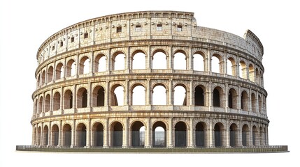 Colosseum in rome italy with arches and stone facade against a white background in daylight view