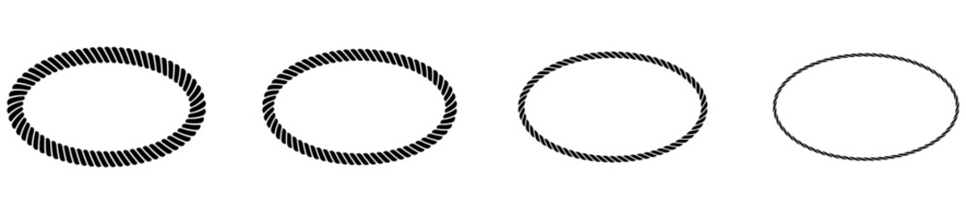Set of different thickness oval ropes frames. Nautical circular four ropes shapes collection. Vector illustration isolated on white. © Віталій Баріда