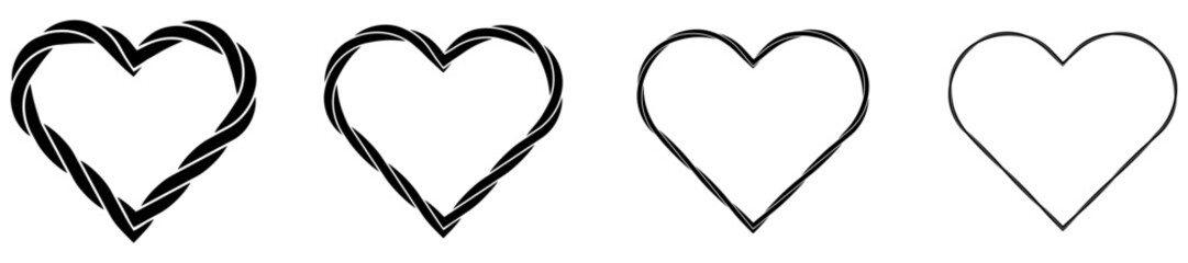 Nautical rope silhouette heart shapes collection. Set of different thickness rope love frames. Vector illustration isolated on white. © Віталій Баріда