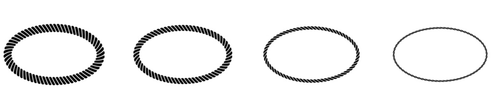 Set of different thickness oval ropes frames. Nautical circular four ropes shapes collection. Vector illustration isolated on white.