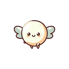 Cute cartoon character resembling a round creature with wings, smiling cheerfully