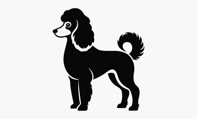 Poodle silhouette, fancy dog vector, walking pet icon, 