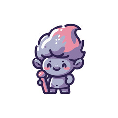 Cute cartoon character with colorful hair holding a microphone, set against a simple background