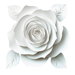 An elegant white paper rose with layered petals, a beautiful handmade origami flower for a romantic wedding decoration