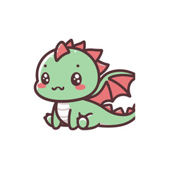 Cute cartoon dragon character sitting with a cheerful expression in a whimsical setting