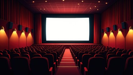 Fototapeta premium Classic movie theater interior with plush red seating and a large blank screen ready for a cinematic experience an inviting atmosphere for film enthusiasts