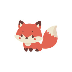 Cute cartoon fox character sitting on a white background, ideal for children's illustrations