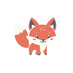 Cute cartoon fox character standing playfully against a white background, ideal for children's illustrations