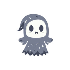 Cute cartoon ghost character with a playful expression, set against a simple white background