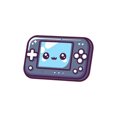 Fototapeta premium Cute cartoon handheld gaming console with a smiling screen, set against a simple background