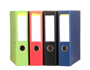 Stacked File Folders with Papers and Sticky Notes, Pile of paperwork and files, Transparent background, PNG, Clipping path, graphic resources, Business concept.