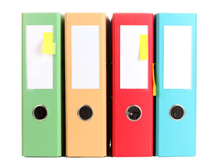 Stacked File Folders with Papers and Sticky Notes, Pile of paperwork and files, Transparent background, PNG, Clipping path, graphic resources, Business concept.
