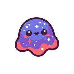Cute cartoon jelly creature with a starry pattern, smiling against a white background