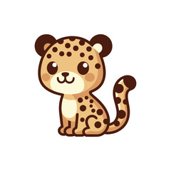 Cute cartoon leopard sitting playfully with a smiling expression against a white background