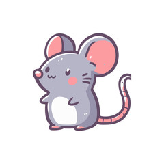 Cute cartoon mouse character standing cheerfully, with a simple white background