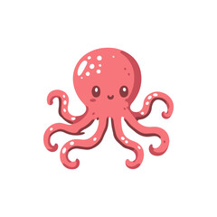 Cute cartoon octopus with smiling face and playful tentacles on a white background