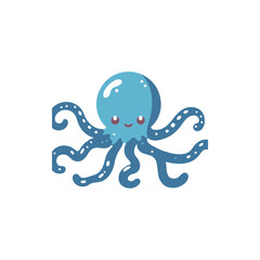 Cute cartoon octopus with smiling face and wavy tentacles on a white background