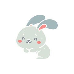 Cute cartoon rabbit with floppy ears sitting happily, set against a plain background, ideal for children's illustrations