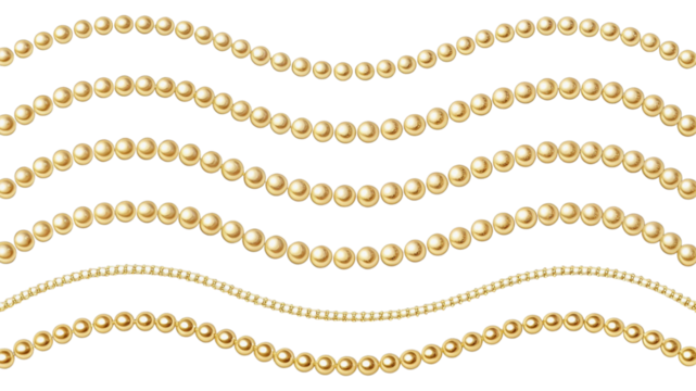 Elegant golden pearl strings on black background for jewelry design elements