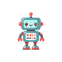 Cute cartoon robot character with a smiling face, set against a simple white background