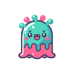 Cute cartoon slime character with vibrant colors and playful expression, set against a simple background