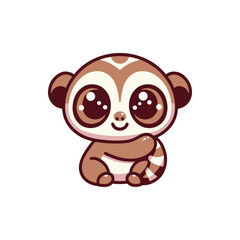 Cute cartoon sloth character sitting happily, with a simple white background