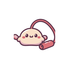 Cute cartoon stingray character with a playful expression and a colorful leash on a white background