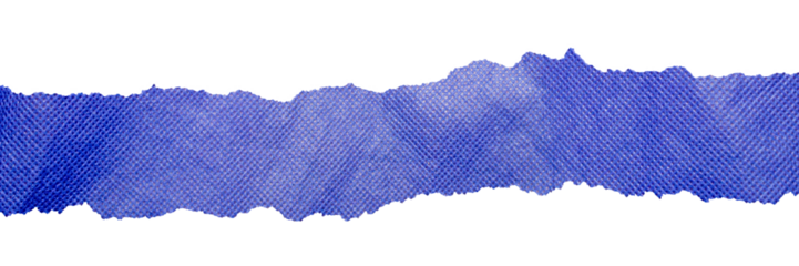 Horizontal Blue Linen Fabric Strip with Rough Torn Edges, Isolated on Transparent Background for Texture and Overlay Use.