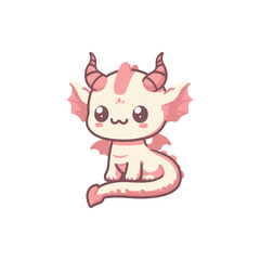 Cute pastel-colored dragon character with large eyes and small horns, sitting playfully