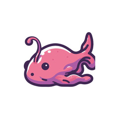 Cute pink fish character swimming playfully in a colorful underwater scene