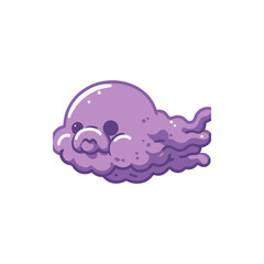Cute purple jellyfish floating in a serene ocean environment, showcasing its whimsical nature
