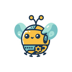 Cute robotic bee character with a gear, showcasing a playful design against a white background
