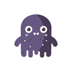 Cute purple cartoon octopus character with big eyes and a playful expression on a white background