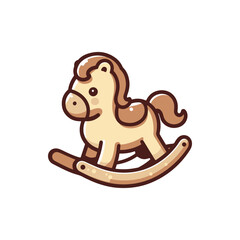 Cute wooden rocking horse toy with a smiling face in a bright, playful background