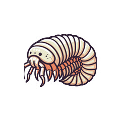 Detailed illustration of a segmented marine creature with unique features, set against a plain background