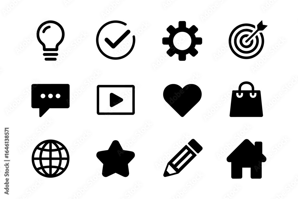 Wall mural collection of twelve essential flat icons for web design and mobile app development perfect for ui d